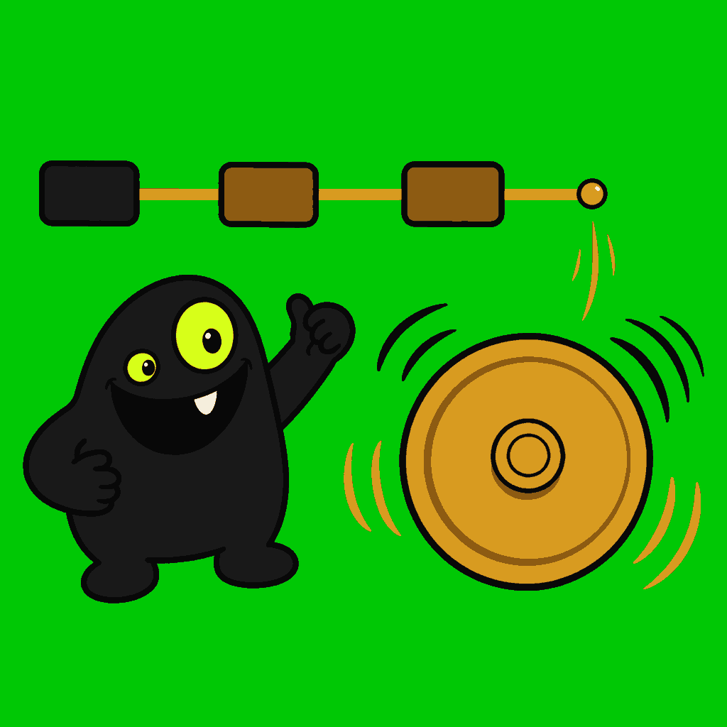 Bellivore giving a thumbs up as the signal strikes a ringing golden gong